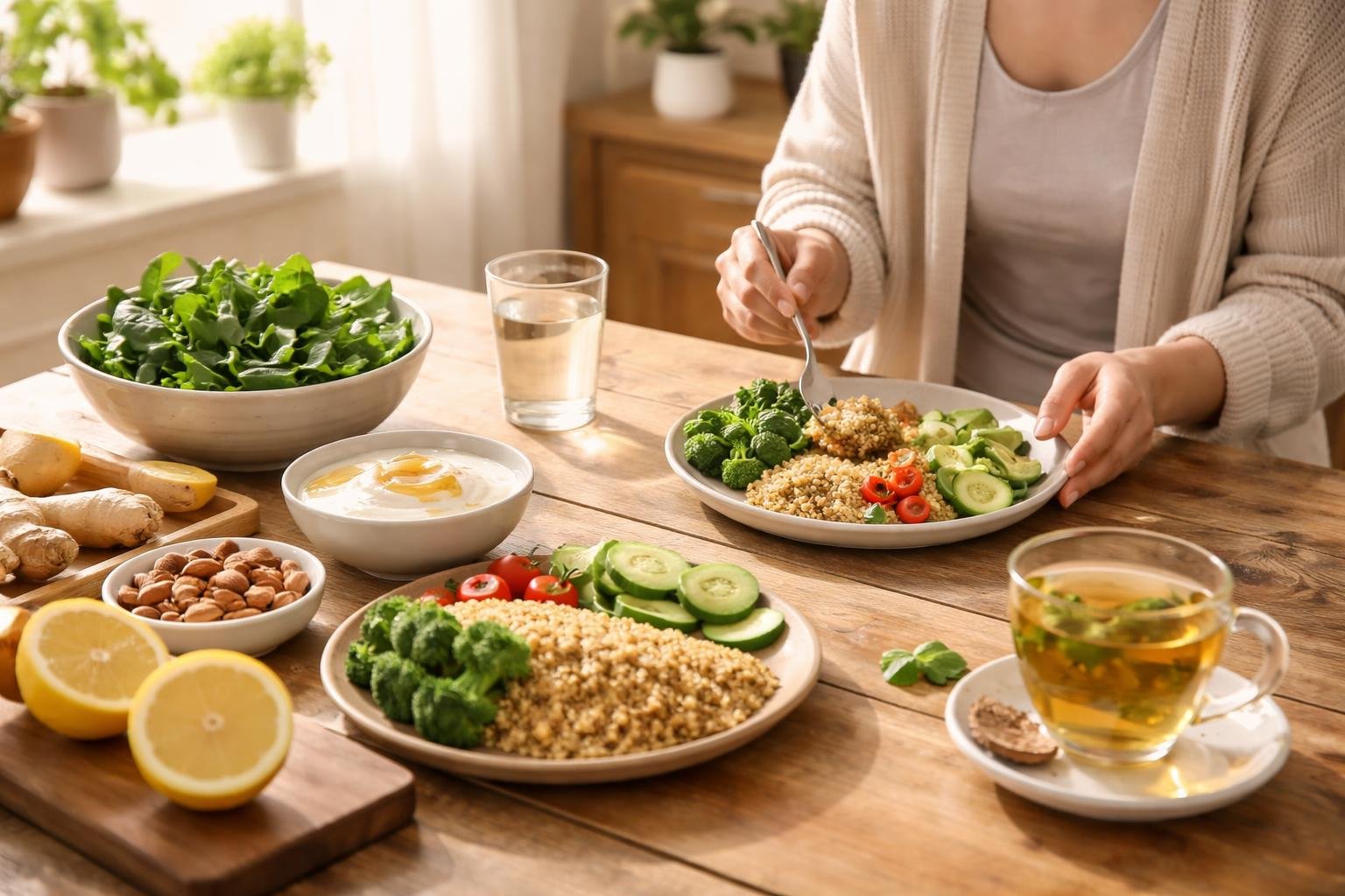 Egészséges ételek és nyugodt életmód támogatják a gyomorsav természetes csökkentését.