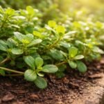 Friss porcsin levelek zöld saláta és olívaolajos tálalása a tányéron