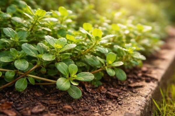 Friss porcsin levelek zöld saláta és olívaolajos tálalása a tányéron
