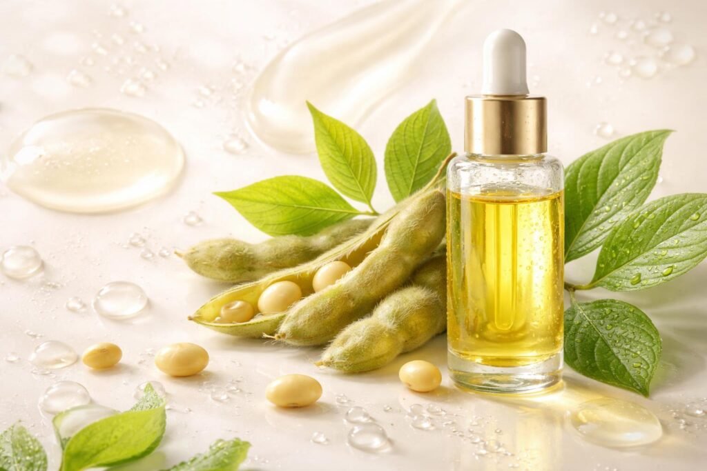 Szójababól nyert olaj a bőrápolásban: hidratáló, antioxidáns hatásokkal kombinált összetevő.
